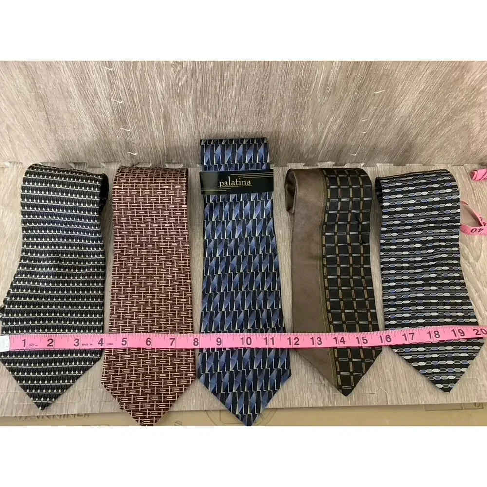 Set of 5 Palatina Vintage Men's‎ Silk Necktie Collection Geometric